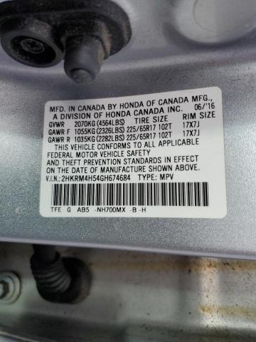 2HKRM4H54GH674684 - 2016 HONDA CR-V EX SILVER photo 13