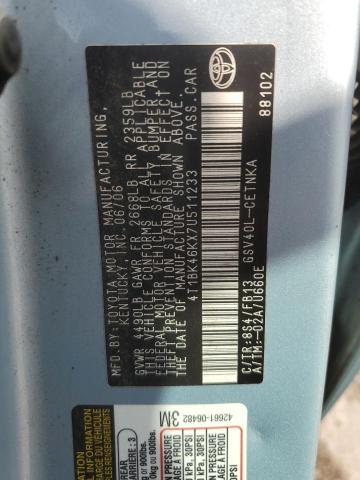 4T1BK46KX7U511233 - 2007 TOYOTA CAMRY LE BLUE photo 12