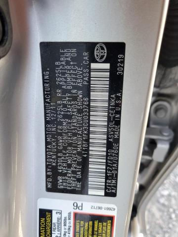 4T1BF1FK3CU033766 - 2012 TOYOTA CAMRY BASE SILVER photo 13