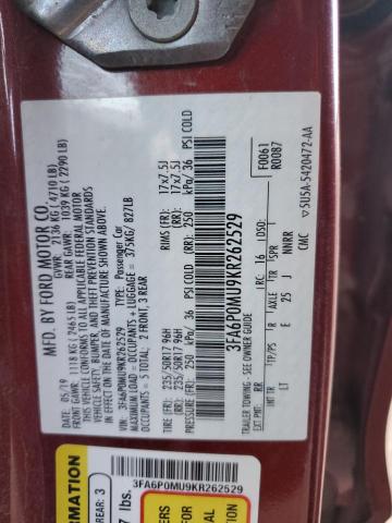 3FA6P0MU9KR262529 - 2019 FORD FUSION SEL 栗色 照片 13