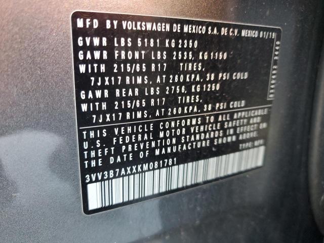 3VV3B7AXXKM081781 - 2019 VOLKSWAGEN TIGUAN SE 灰色 照片 13