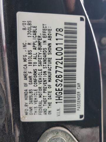 1HGES26772L001178 - 2002 HONDA CIVIC EX BLACK photo 12