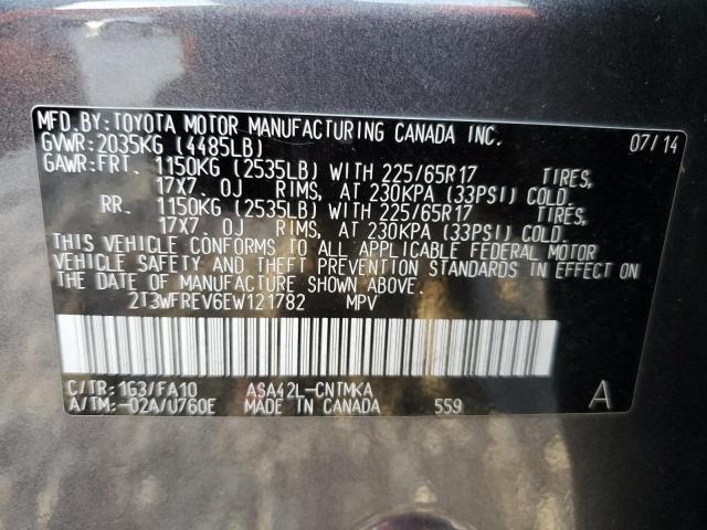 2T3WFREV6EW121782 - 2014 TOYOTA RAV4 XLE GRAY photo 12