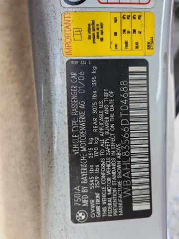WBAHL83566DT04688 - 2006 BMW 750 I SILVER photo 12