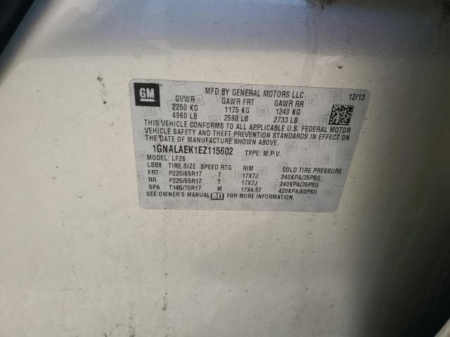 1GNALAEK1EZ115602 - 2014 CHEVROLET EQUINOX LS ბეჟი ფოტო 12