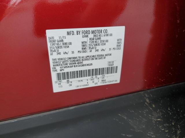 1FM5K8F8XGGB53025 - 2016 FORD EXPLORER LIMITED MAROON photo 13