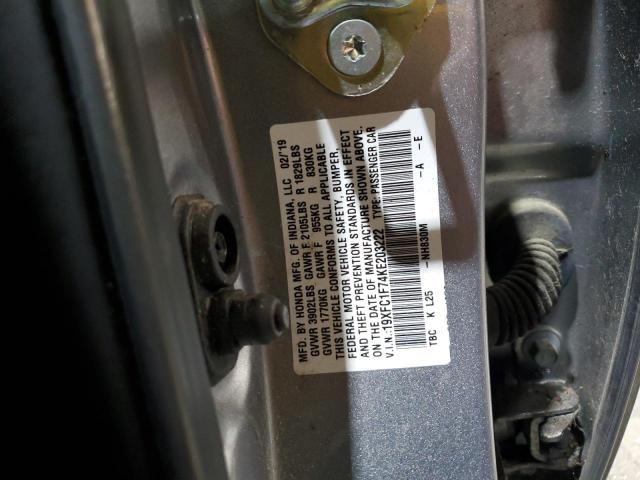 19XFC1F74KE203222 - 2019 HONDA CIVIC EXL Արծաթագույն լուսանկար 12