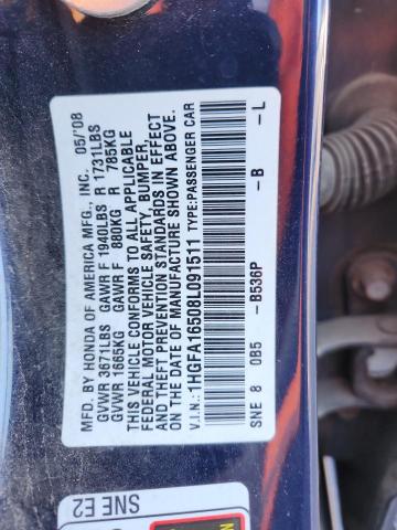 1HGFA16508L091511 - 2008 HONDA CIVIC LX 蓝色 照片 12