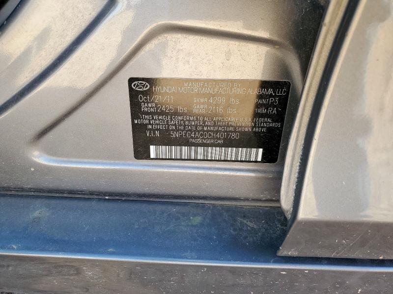 5NPEC4AC0CH401780 - 2012 HYUNDAI SONATA SE GRAY photo 12