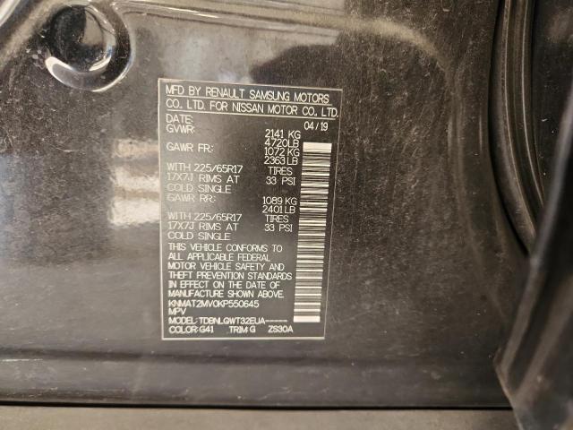 KNMAT2MV0KP550645 - 2019 NISSAN ROGUE S أسود صورة 14