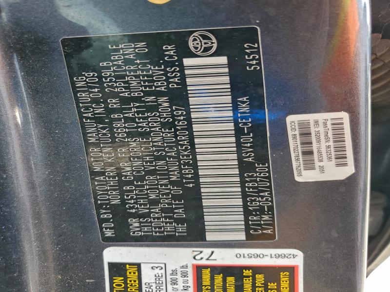 4T4BF3EK5AR016497 - 2010 TOYOTA CAMRY BASE Boz foto 12