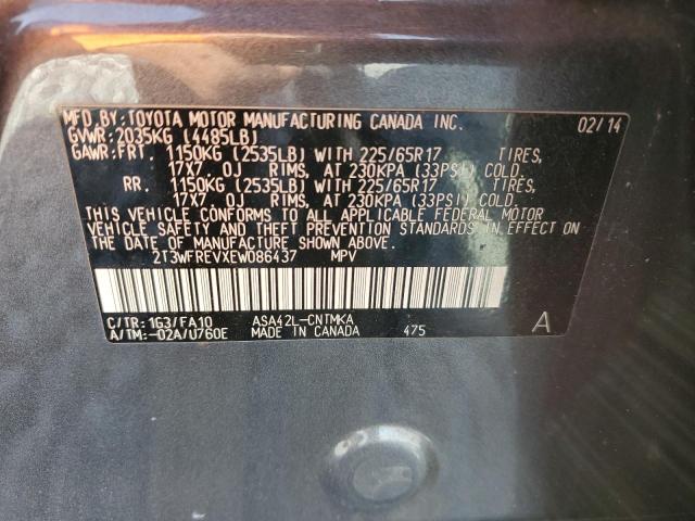 2T3WFREVXEW086437 - 2014 TOYOTA RAV4 XLE GRAY photo 12