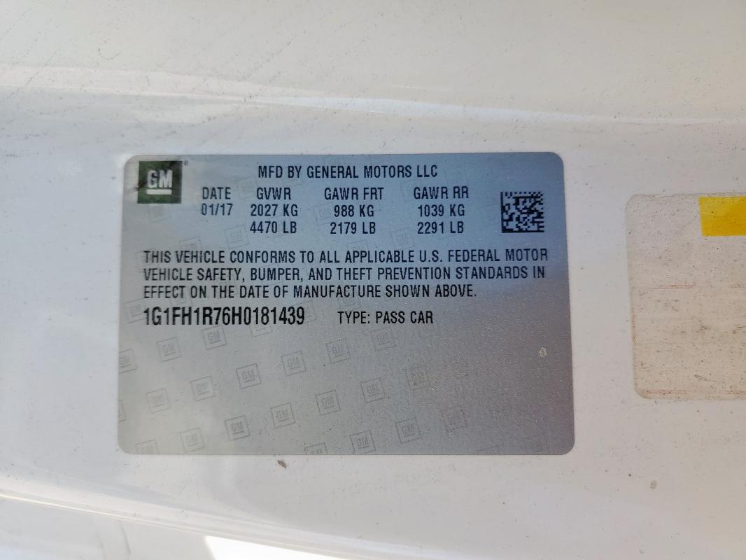 1G1FH1R76H0181439 - 2017 CHEVROLET CAMARO SS თეთრი ფოტო 12