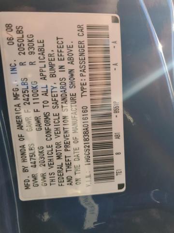 1HGCS21838A016160 - 2008 HONDA ACCORD EXL BLUE photo 12
