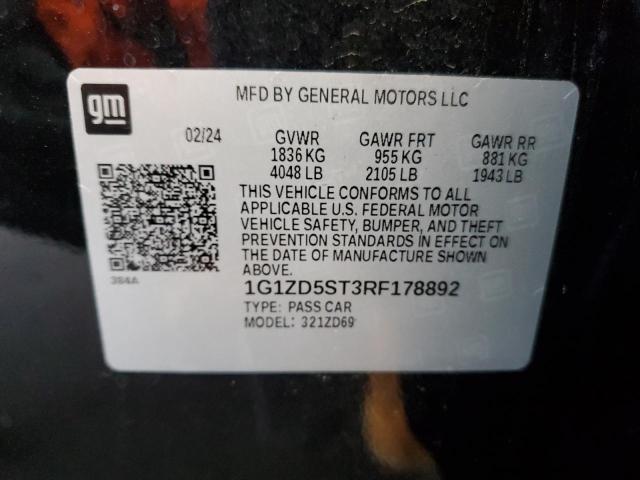 1G1ZD5ST3RF178892 - 2024 CHEVROLET MALIBU LT Noir photo 12