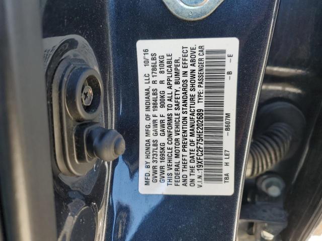 19XFC2F75HE202689 - 2017 HONDA CIVIC EX GRAY photo 12
