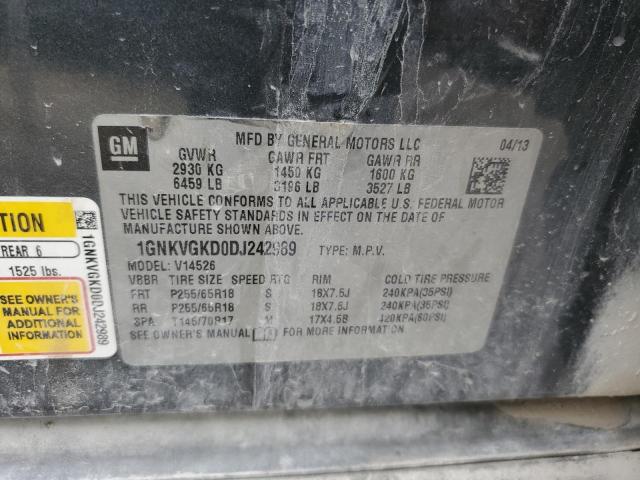 1GNKVGKD0DJ242989 - 2013 CHEVROLET TRAVERSE LT GRAY photo 13
