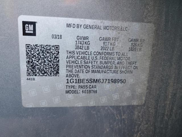 1G1BE5SM6J7198950 - 2018 CHEVROLET CRUZE LT ნაცრისფერი ფოტო 12