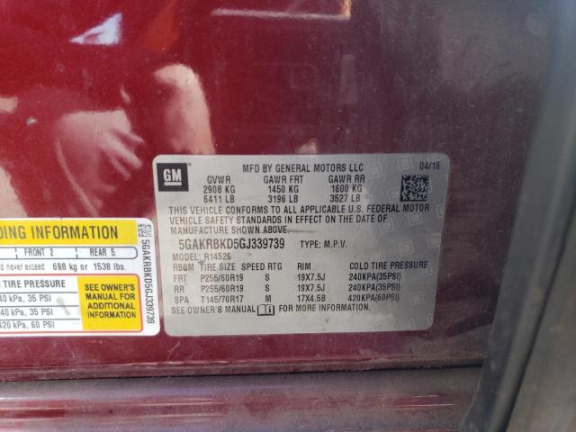 5GAKRBKD5GJ339739 - 2016 BUICK ENCLAVE ბურგუნდია ფოტო 13