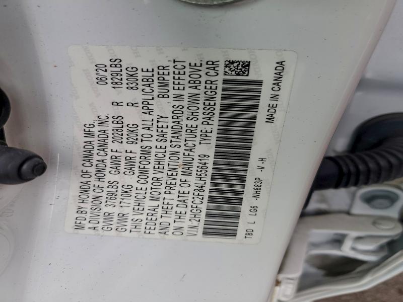 2HGFC2F84LH556419 - 2020 HONDA CIVIC SPORT WHITE photo 12