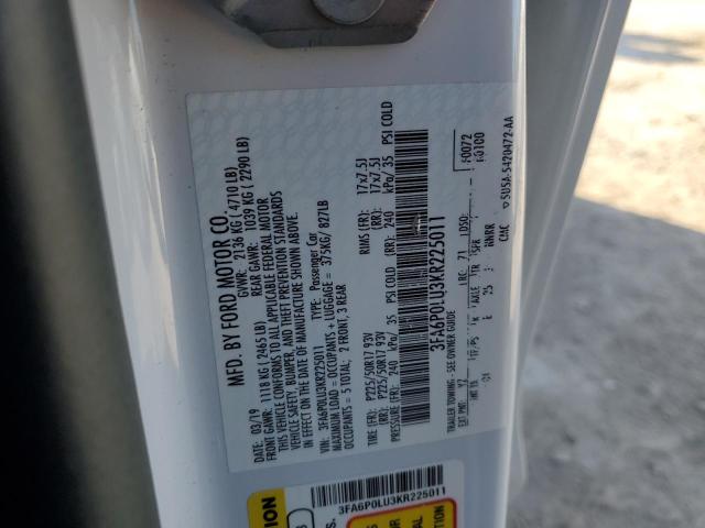 3FA6P0LU3KR225011 - 2019 FORD FUSION SE 白色 照片 12