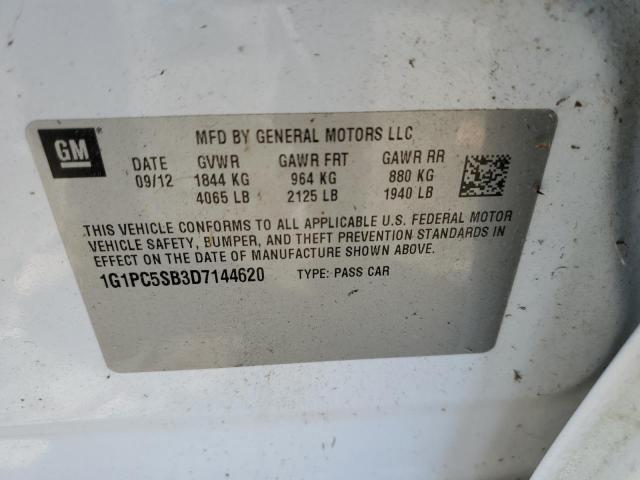 1G1PC5SB3D7144620 - 2013 CHEVROLET CRUZE LT Blanc photo 12