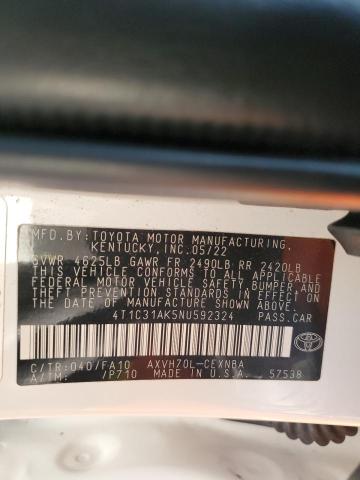 4T1C31AK5NU592324 - 2022 TOYOTA CAMRY LE 白色 照片 12