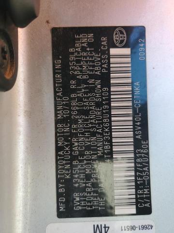 4T1BF3EK6BU191109 - 2011 TOYOTA CAMRY BASE Plata foto 12