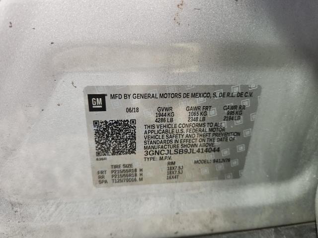 3GNCJLSB9JL414044 - 2018 CHEVROLET TRAX 1LT 银色 照片 13