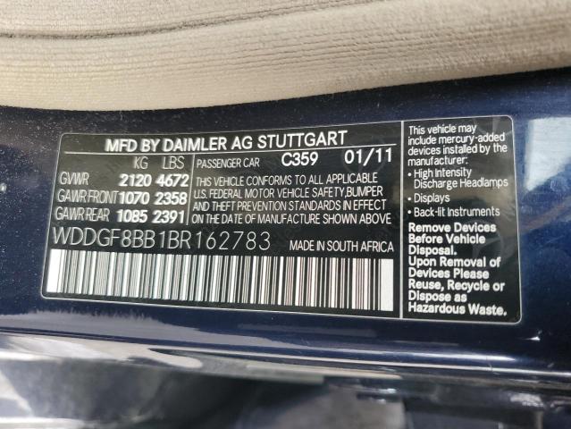 WDDGF8BB1BR162783 - 2011 MERCEDES-BENZ C 300 4MATIC BLUE photo 12