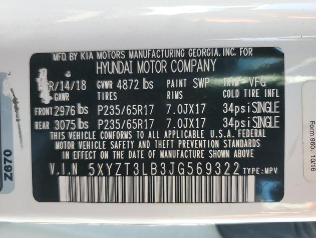 5XYZT3LB3JG569322 - 2018 HYUNDAI SANTA FE S 白色 照片 13