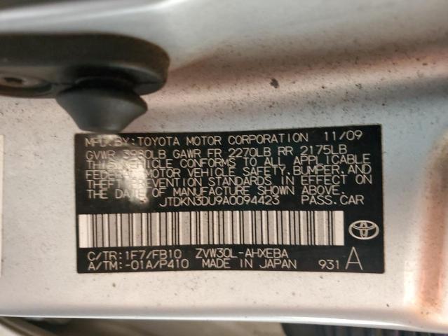 JTDKN3DU9A0094423 - 2010 TOYOTA PRIUS SILVER photo 12