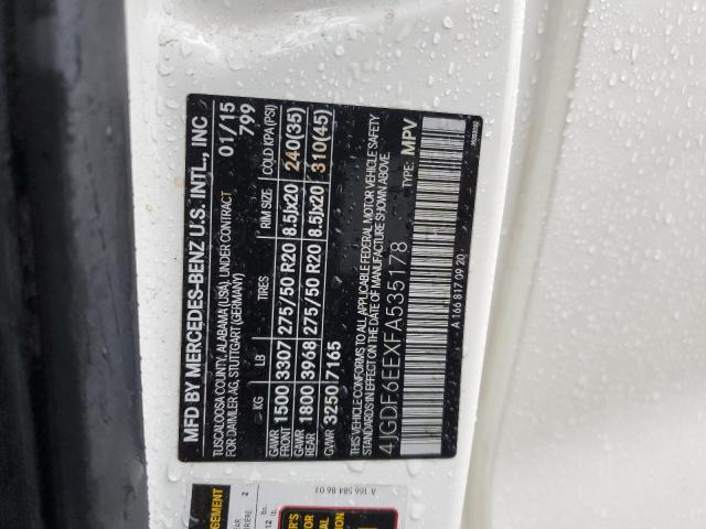 4JGDF6EEXFA535178 - 2015 MERCEDES-BENZ GL 450 4MATIC WHITE photo 13