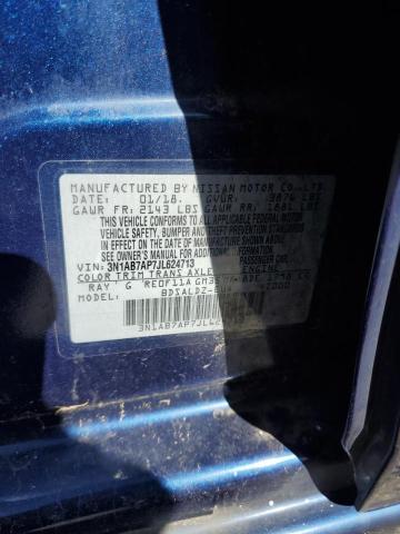 3N1AB7AP7JL624713 - 2018 NISSAN SENTRA S Կապույտ լուսանկար 12