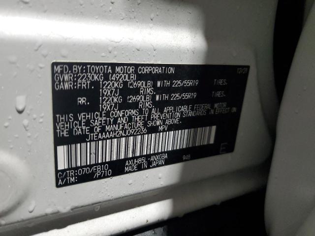 JTEAAAAH2NJ092236 - 2022 TOYOTA VENZA LE WHITE photo 14