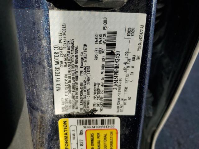 3LN6L5F90HR643430 - 2017 LINCOLN MKZ RESERVE ლურჯი ფოტო 12