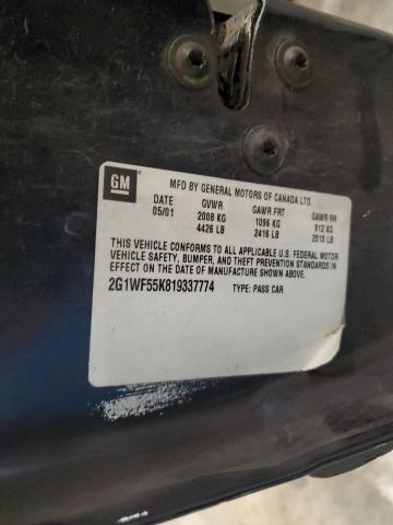 2G1WF55K819337774 - 2001 CHEVROLET IMPALA BLUE photo 12