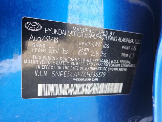5NPE34AF7KH736379 - 2019 HYUNDAI SONATA LIMITED أزرق صورة 13