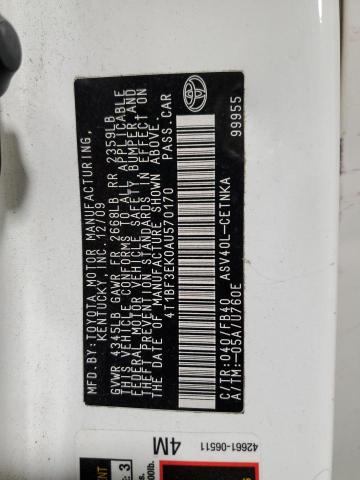 4T1BF3EK0AU570170 - 2010 TOYOTA CAMRY BASE WHITE photo 12