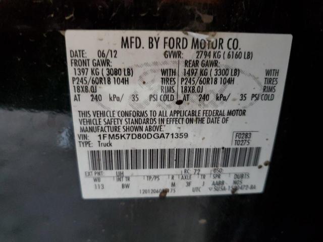 1FM5K7D80DGA71359 - 2013 FORD EXPLORER XLT BLACK photo 13