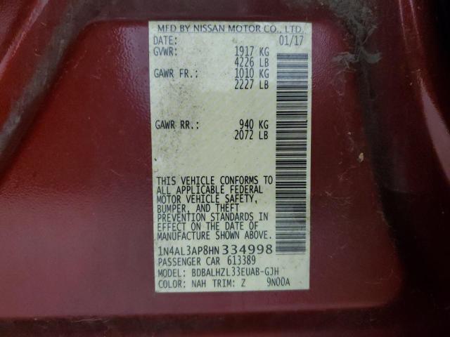 1N4AL3AP8HN334998 - 2017 NISSAN ALTIMA 2.5 Tünd qırmızı foto 12