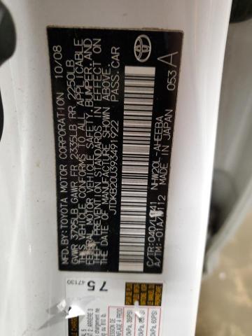 JTDKB20U393491922 - 2009 TOYOTA PRIUS WHITE photo 12