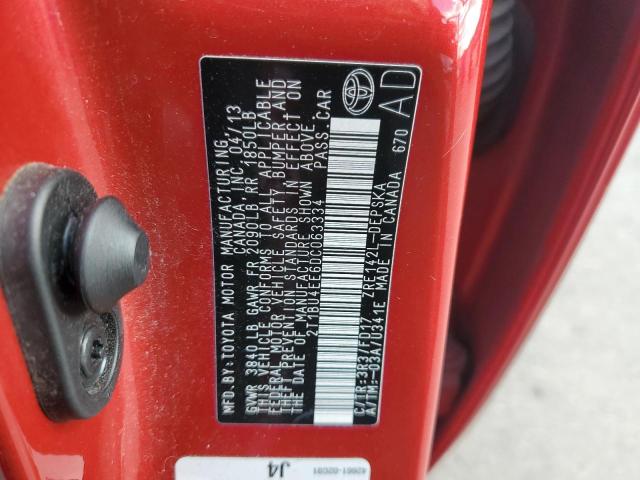2T1BU4EE6DC063334 - 2013 TOYOTA COROLLA BASE 红色 照片 12