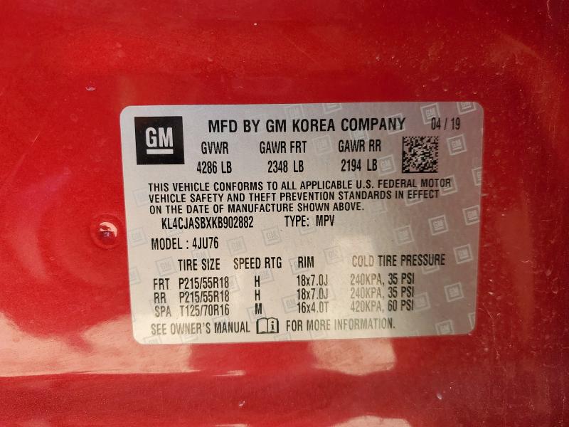 KL4CJASBXKB902882 - 2019 BUICK ENCORE PREFERRED Қызыл фото 13