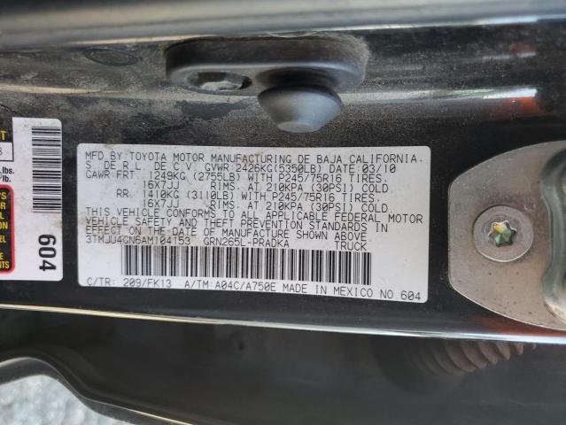 3TMJU4GN6AM104153 - 2010 TOYOTA TACOMA DOUBLE CAB PRERUNNER BLACK photo 12