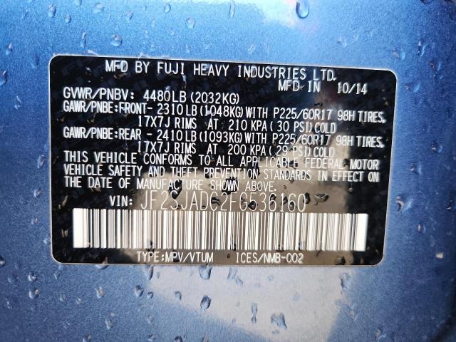 JF2SJADC2FG536160 - 2015 SUBARU FORESTER 2.5I PREMIUM Blau Foto 14