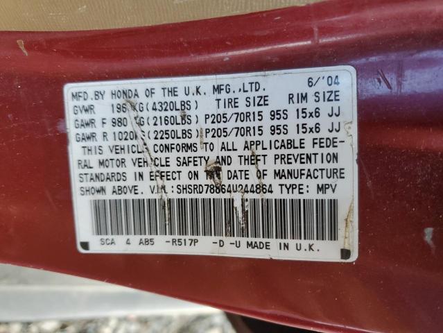 SHSRD78864U244864 - 2004 HONDA CR-V EX RED photo 13