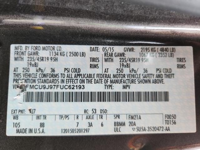 1FMCU9J97FUC62193 - 2015 FORD ESCAPE TITANIUM SILVER photo 13