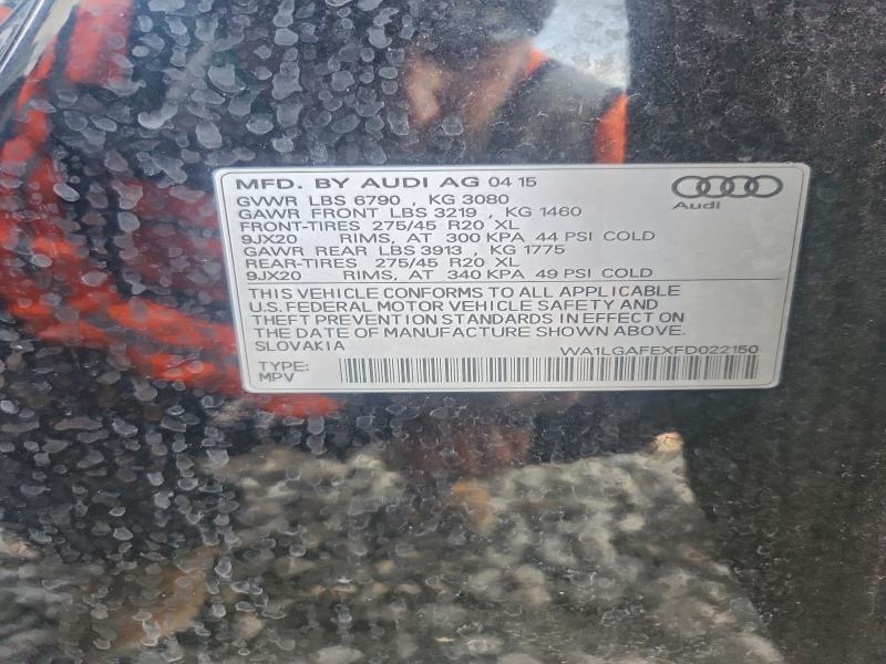 WA1LGAFEXFD022150 - 2015 AUDI Q7 PREMIUM PLUS Чорний фото 13