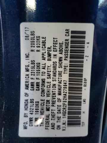 1HGCR2F52HA279847 - 2017 HONDA ACCORD SPORT BLUE photo 12